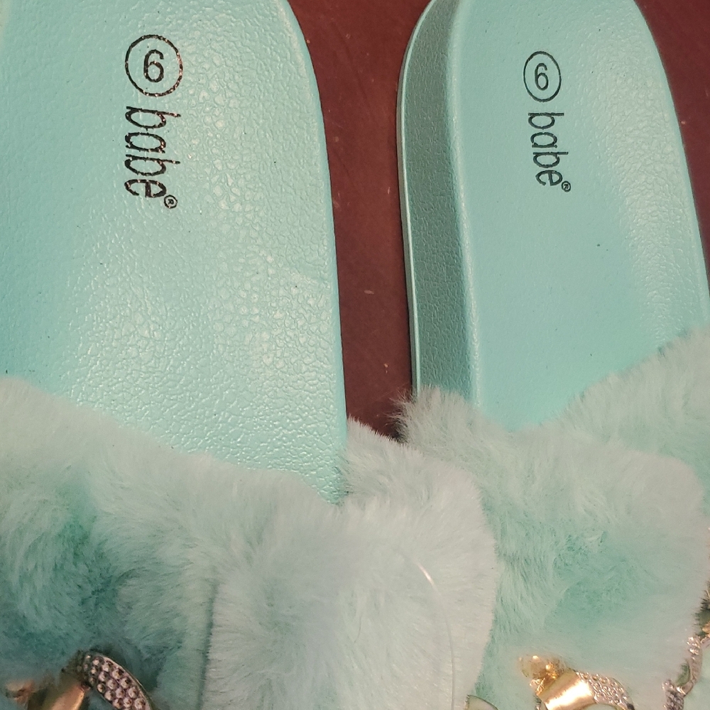 Mint Green Fur Slide Sandals